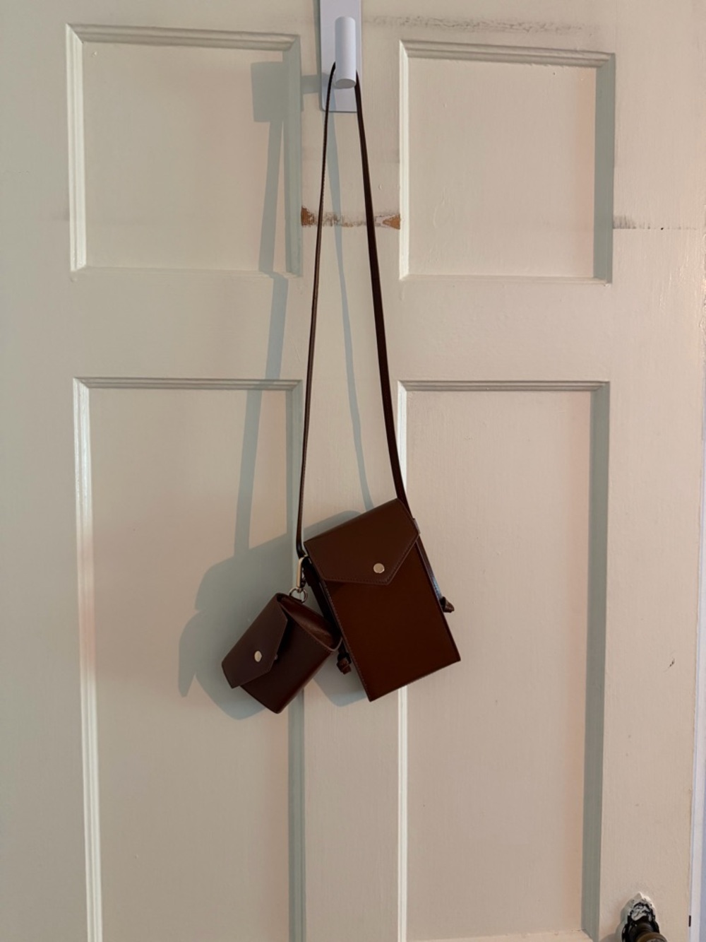 J.Crew Minimal Brown Leather Crossbody with Coin Pouch. Fits phone and AirPods